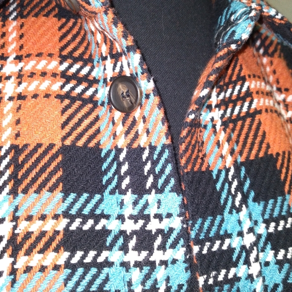 ZARA Men's Orange/Black Plaid Print Knit Long Sleeve Button Down Flannel-Size M - Picture 8 of 11
